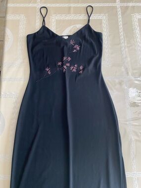 GOGO Black Spaghetti-Strap Maxi Dress with Pink Bead Floral Detail